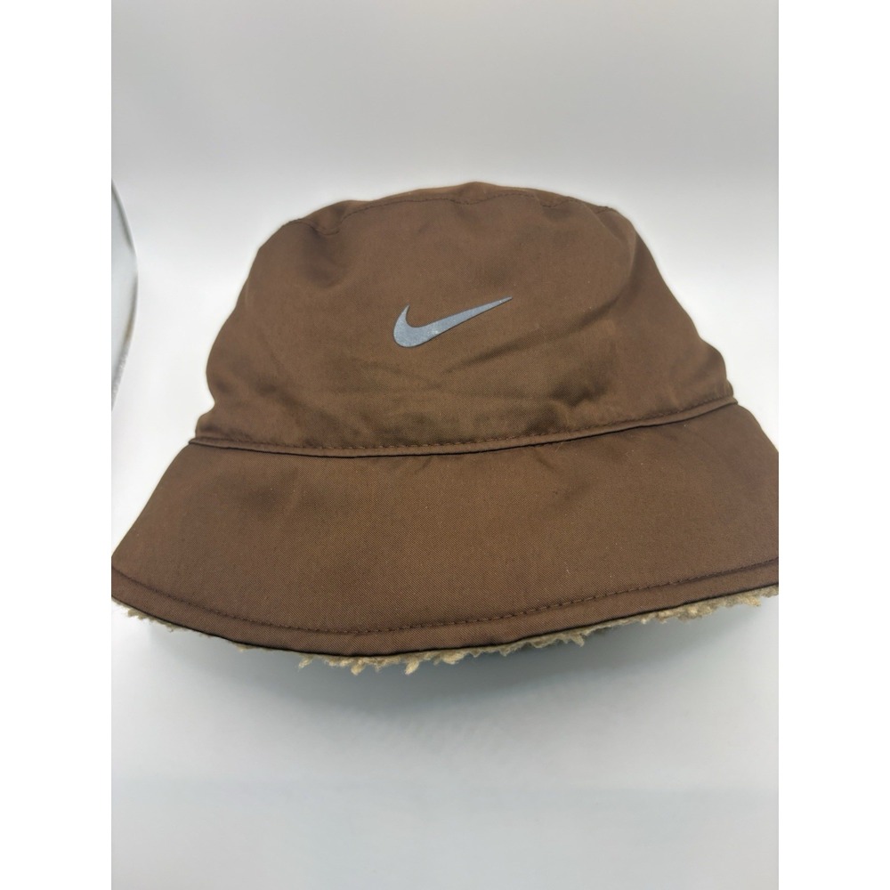 Nike Reversible Bucket Hat Brown Sherpa Fleece S/M 7 1/4 Unisex